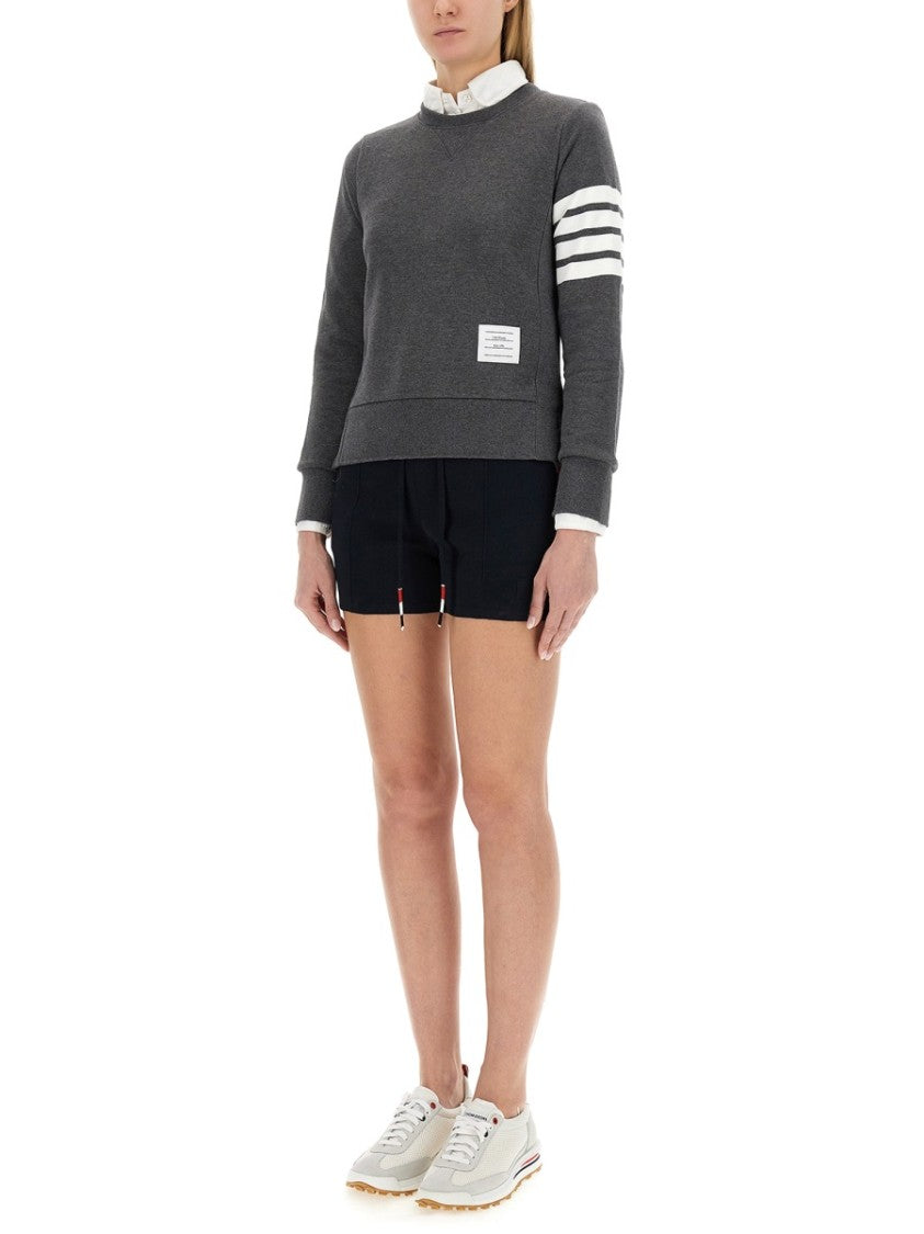 Thom Browne Grey Cotton Sweatshirt With Striped Detail