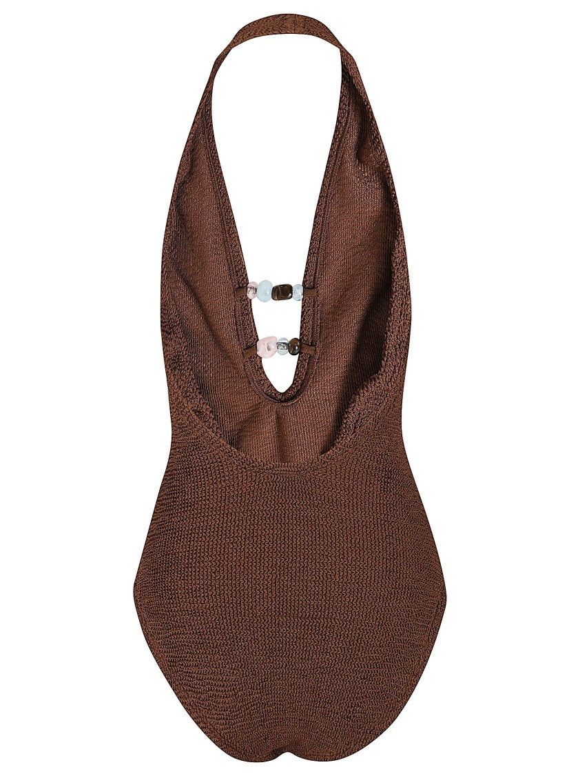 Hunza G One-Piece Halter Swimsuit With Beaded Neckline