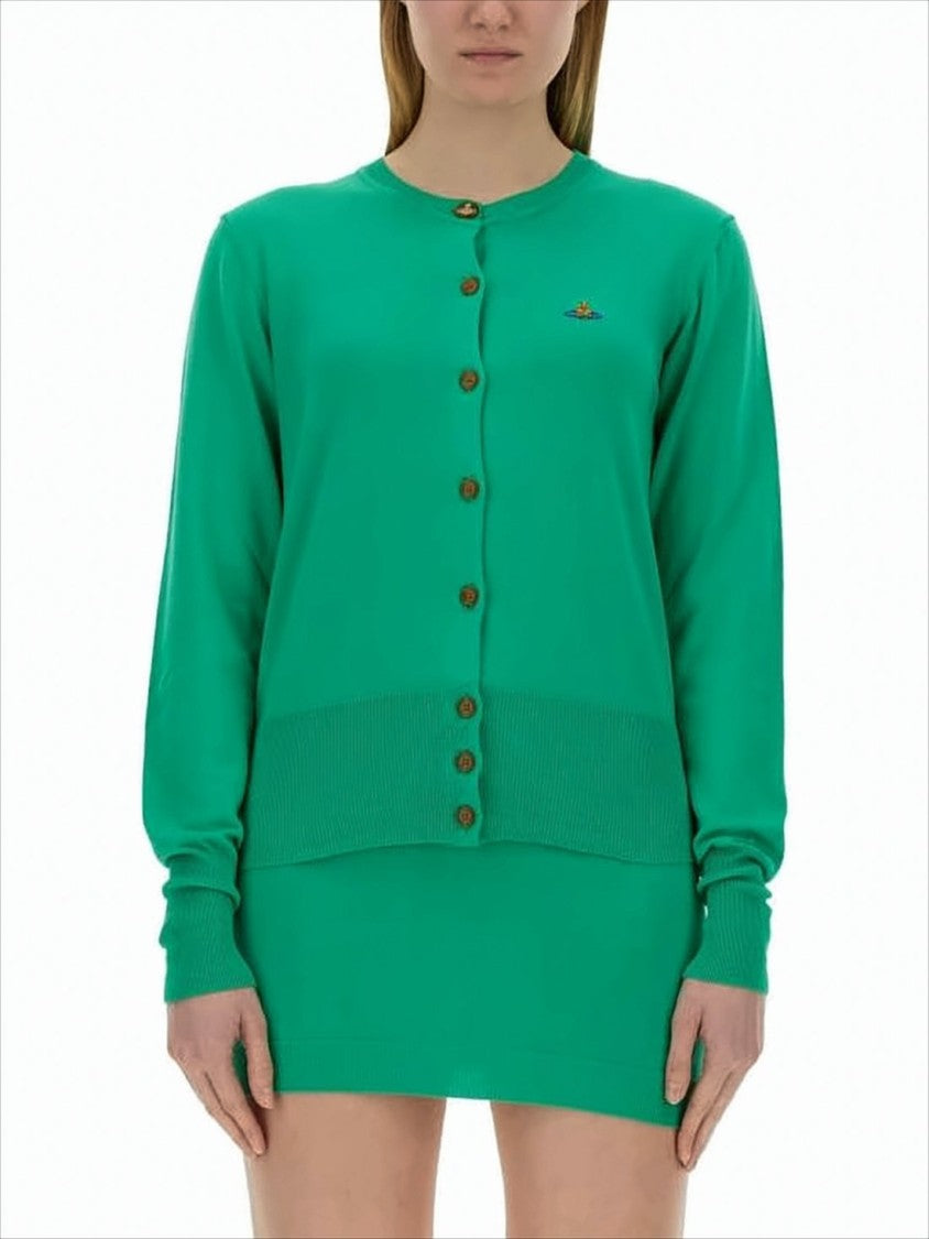 Vivienne Westwood Button-Down Green Cardigan With Ribbed Details