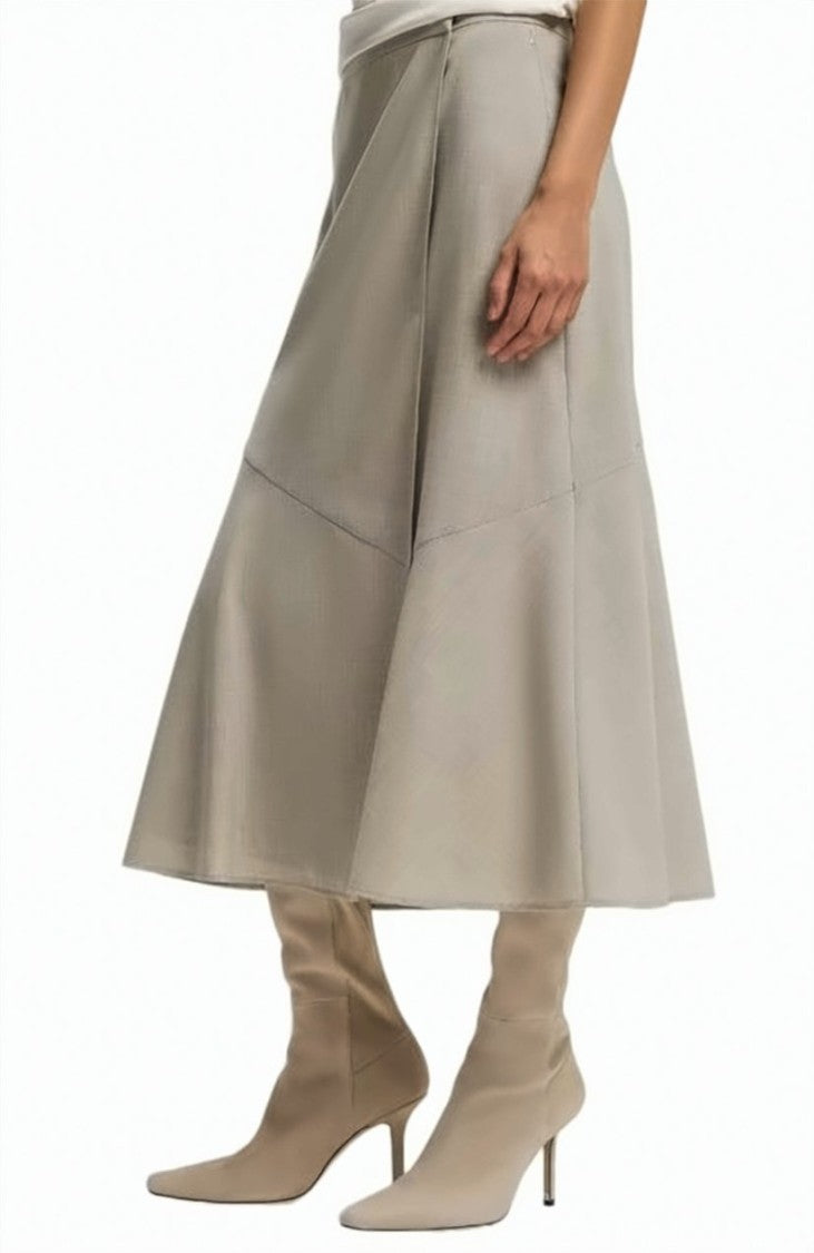 Boss Beige Vuleran Virgin Wool Midi Skirt