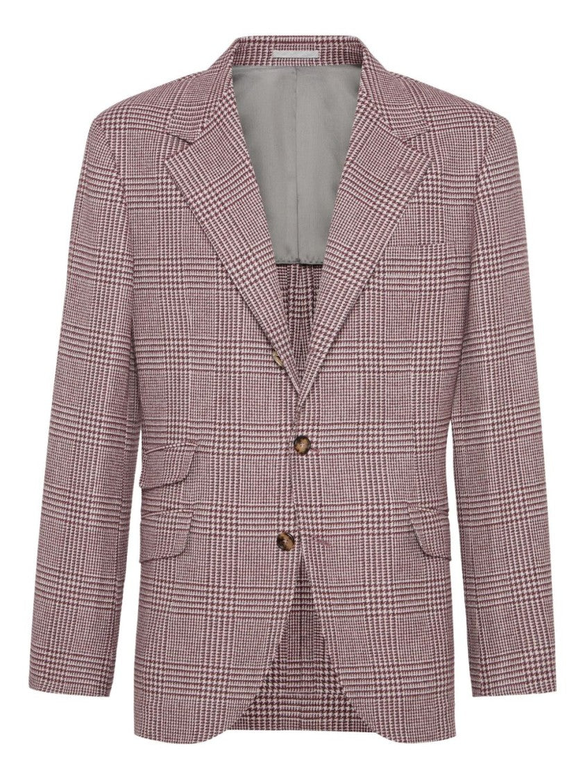 Brunello Cucinelli Tailored Checkered Blazer In Muted Red And White