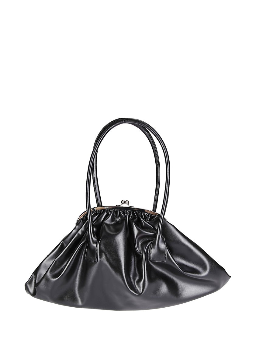 Comme Des Garçons Ruched Black Handbag With Rounded Handles And Metal Clasp