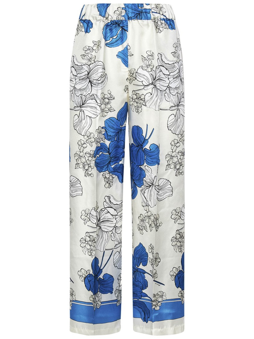 Parosh Silk Satin Trousers With Vibrant Flower Print