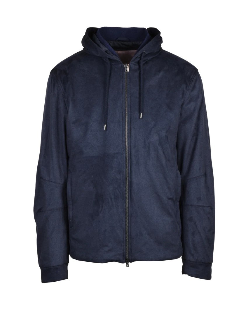 Herno Resort Hooded Velvet Jacket With Relaxed Fit And Zipper Closure