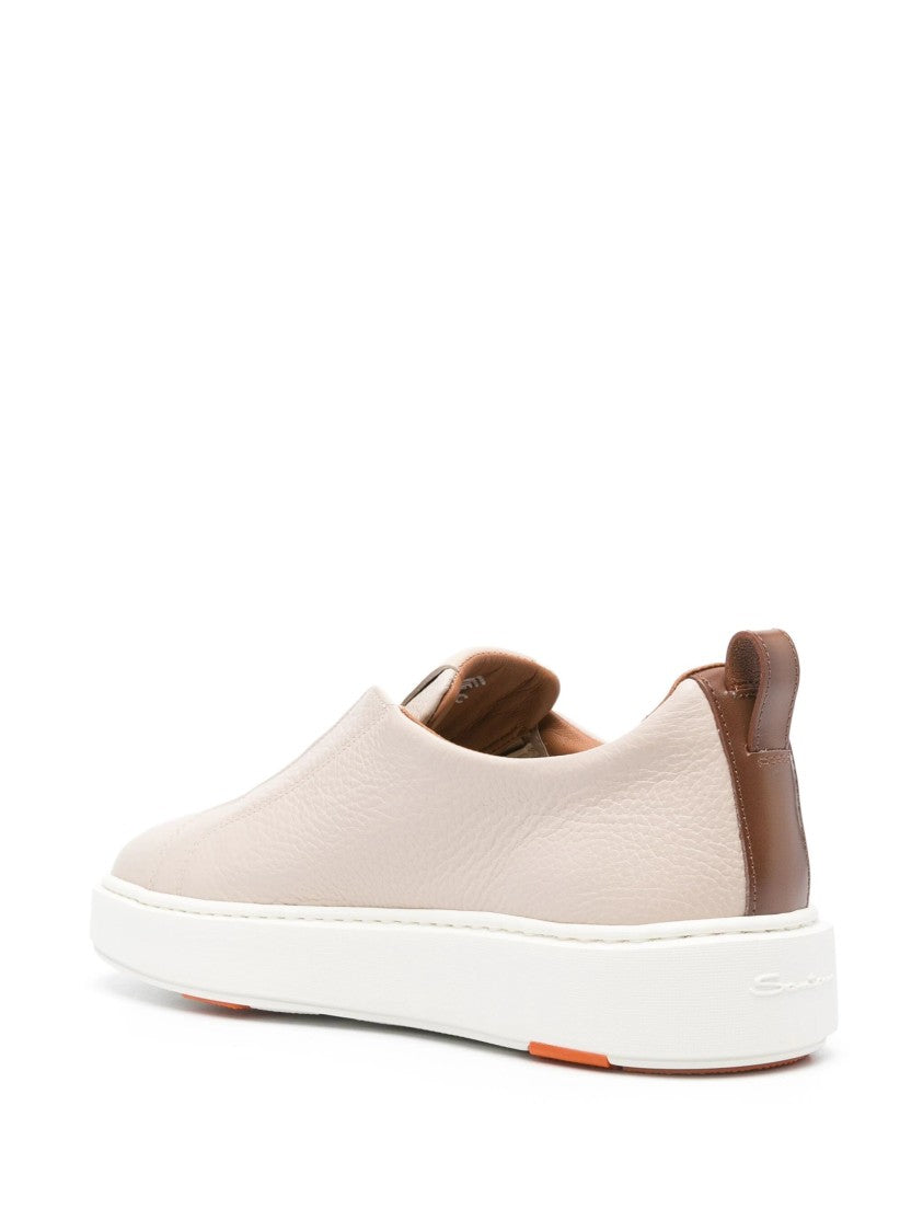 Santoni White Leather Slip-On Trainers With Rubber Sole