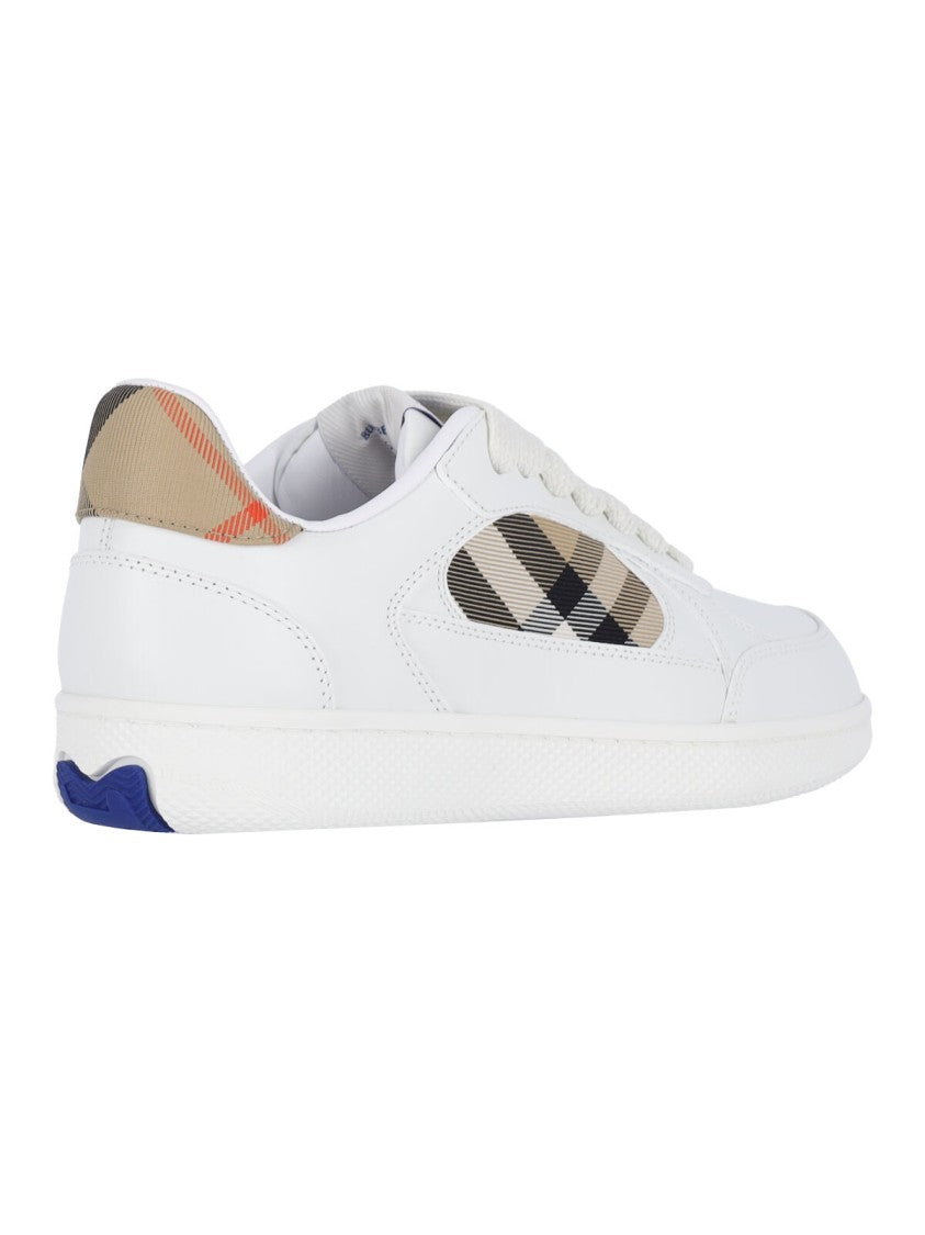 Burberry Low-Top Sneakers In Smooth White Calf Leather With Iconic Check Details