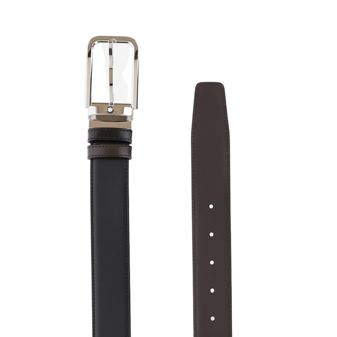Montblanc Black Reversible Leather Metal Buckle Belt