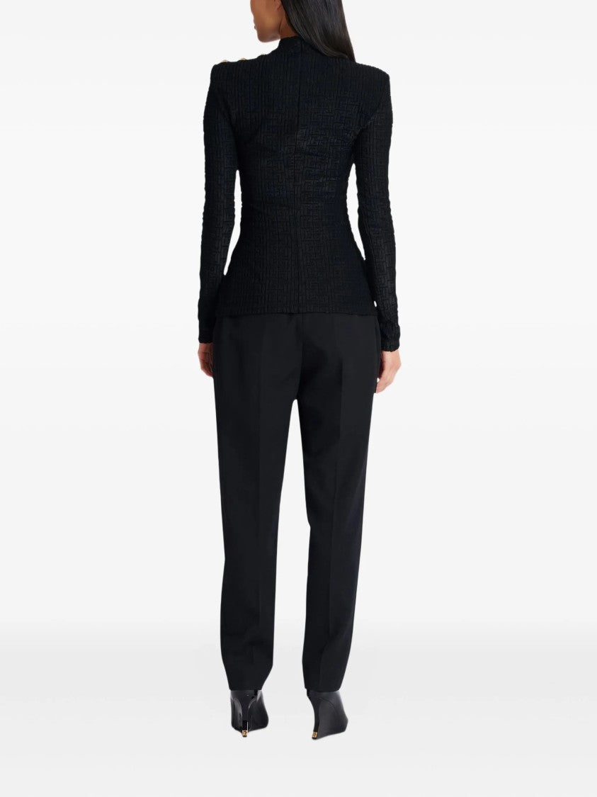 Balmain Fitted Long-Sleeved Textured Pattern Top