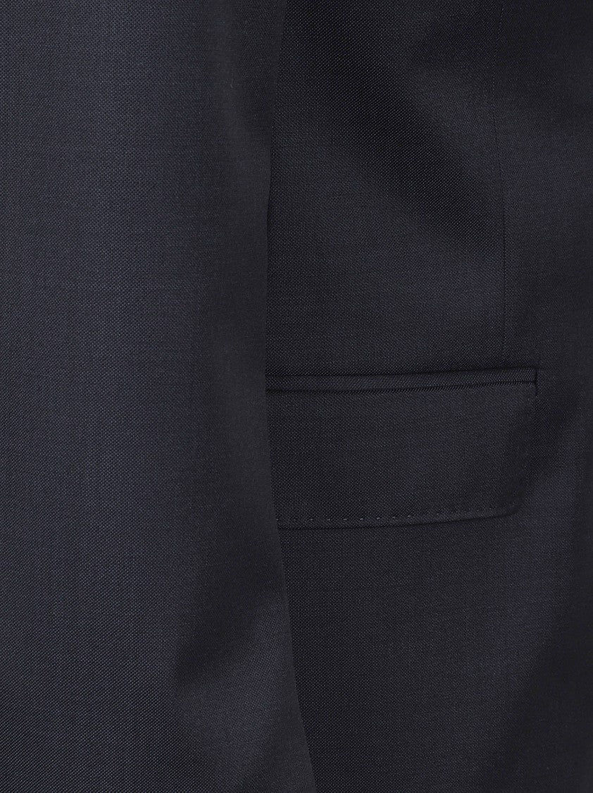 Zegna Tailored Black Wool Suit With Notch Lapels And Flap Pockets