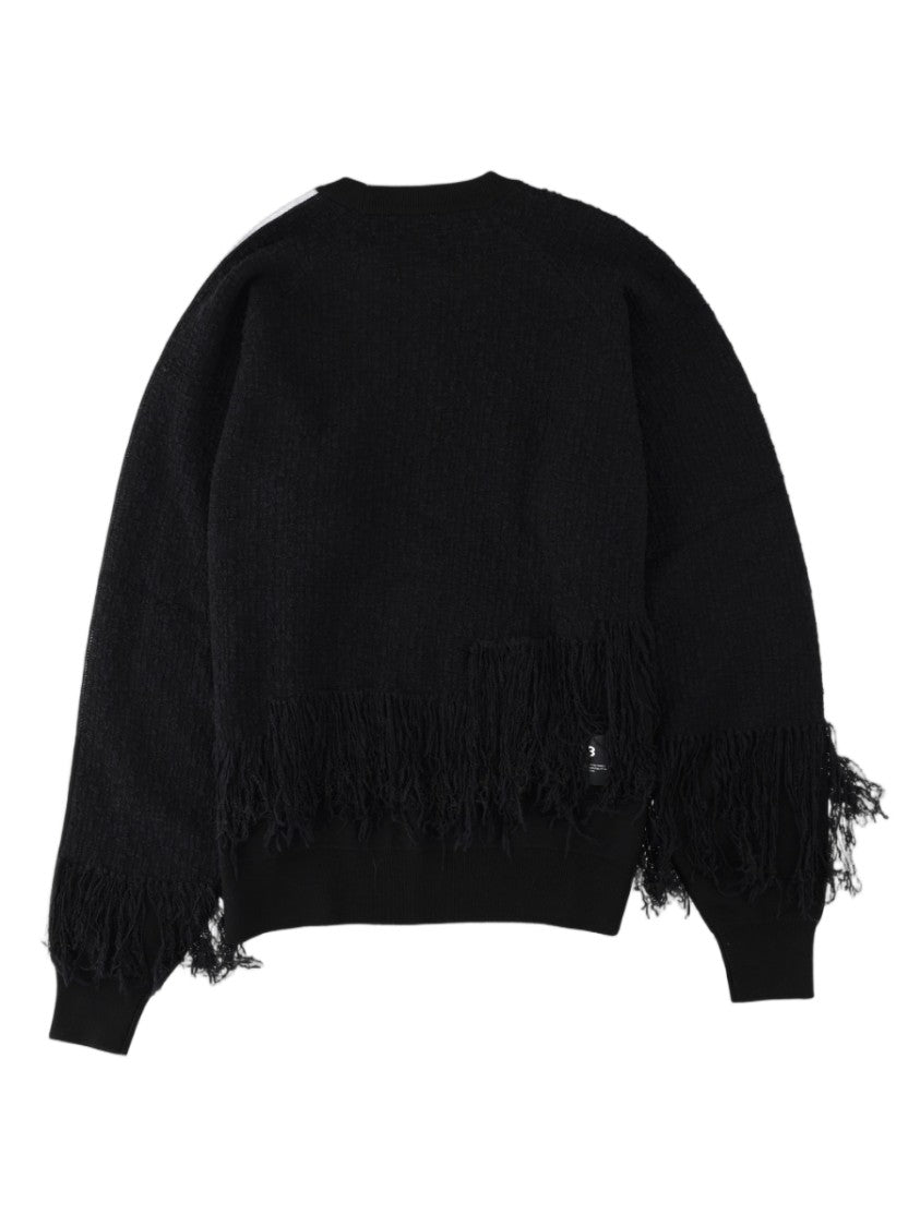 Y-3 Black Three-Stripe Textured Knit Sweater