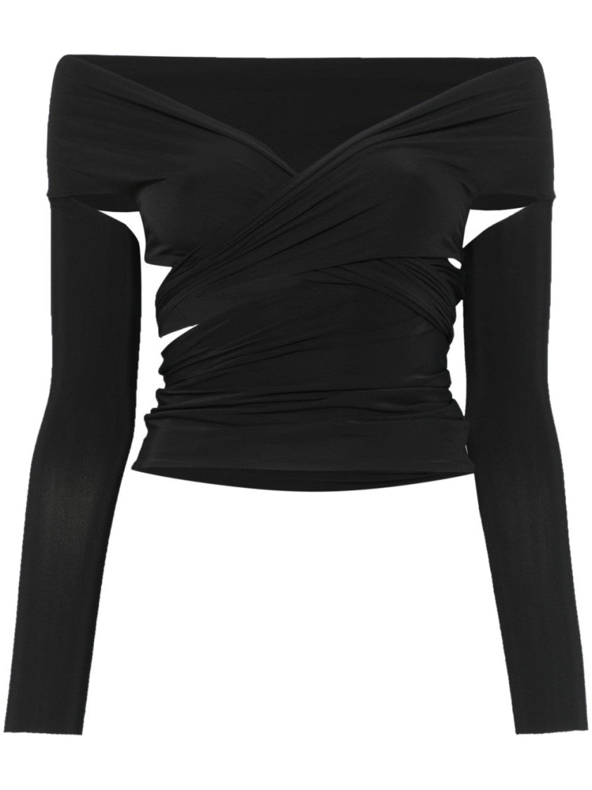 Amazuin Off-The-Shoulder Black Top With Knotted Design