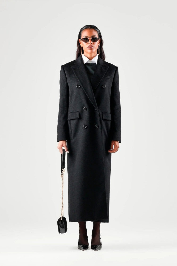 Max Mara Black Msteffige Double-Breasted Virgin Wool Coat