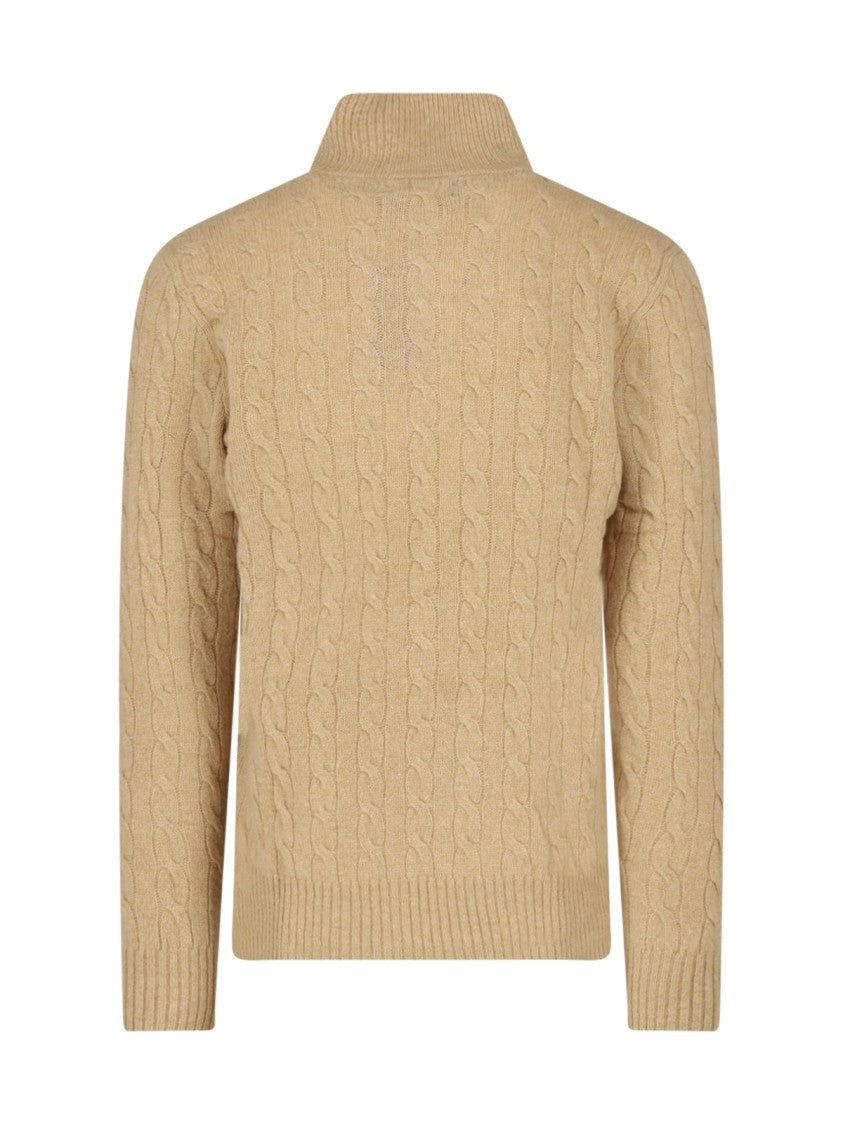 Polo Ralph Lauren Beige Cable-Knit Wool-Cashmere Half-Zip Sweater