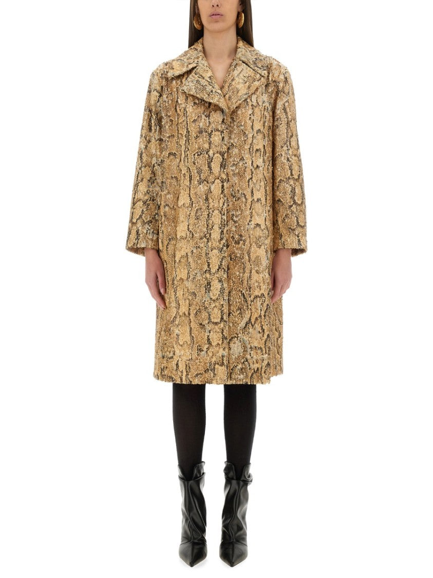 Dries Van Noten Sequined Cotton Long Coat With Classic Collar