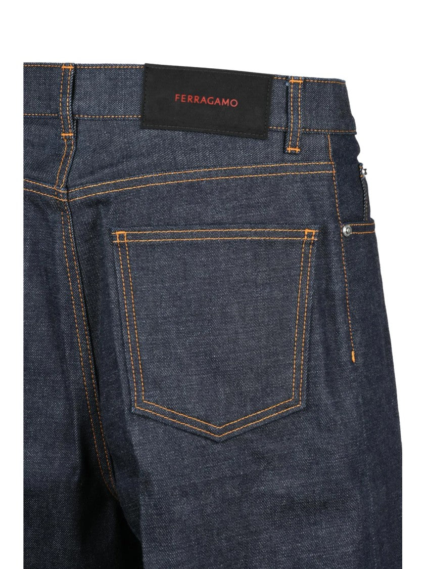 Ferragamo Blue Cotton Wide-Leg Jeans