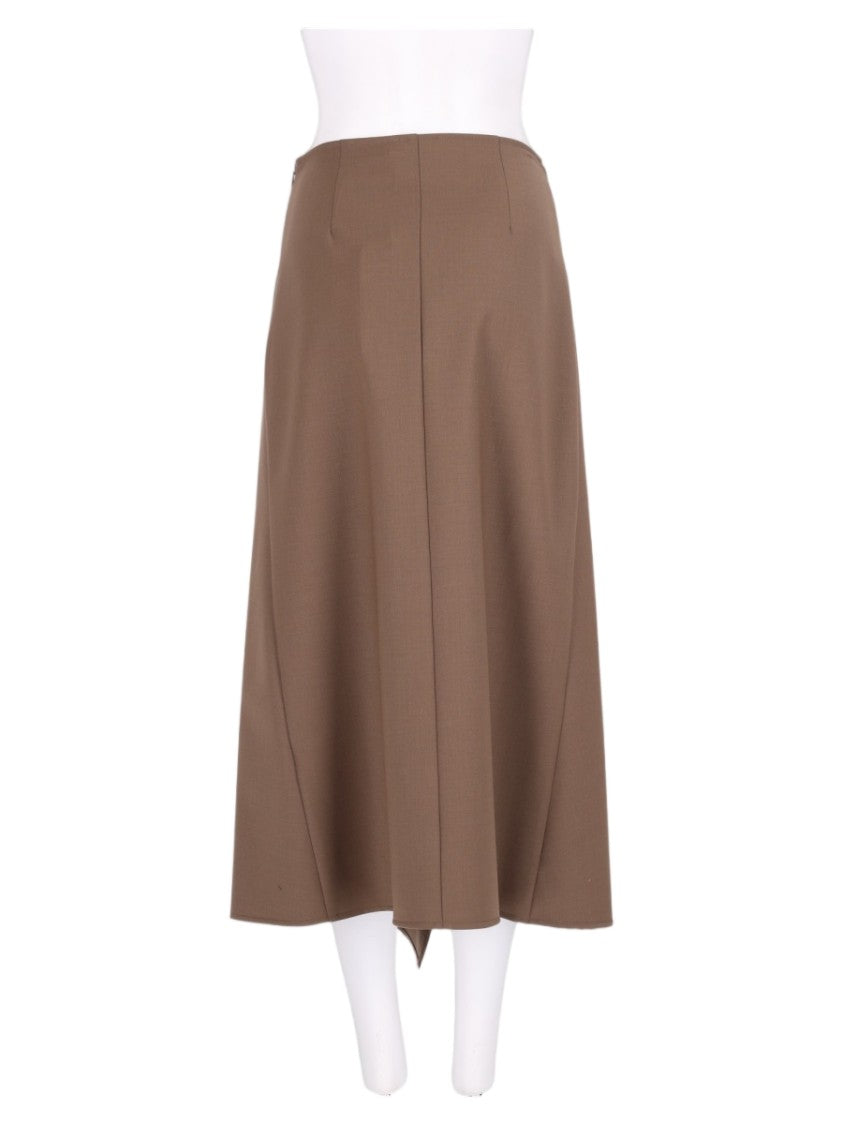 Nude Dove Pleated Asymmetrical-Hem Wool-Blend Midi Skirt