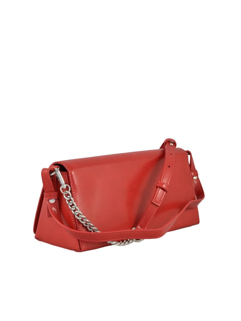 Msgm Red Rectangular Chain Detail Polyurethane Shoulder Bag