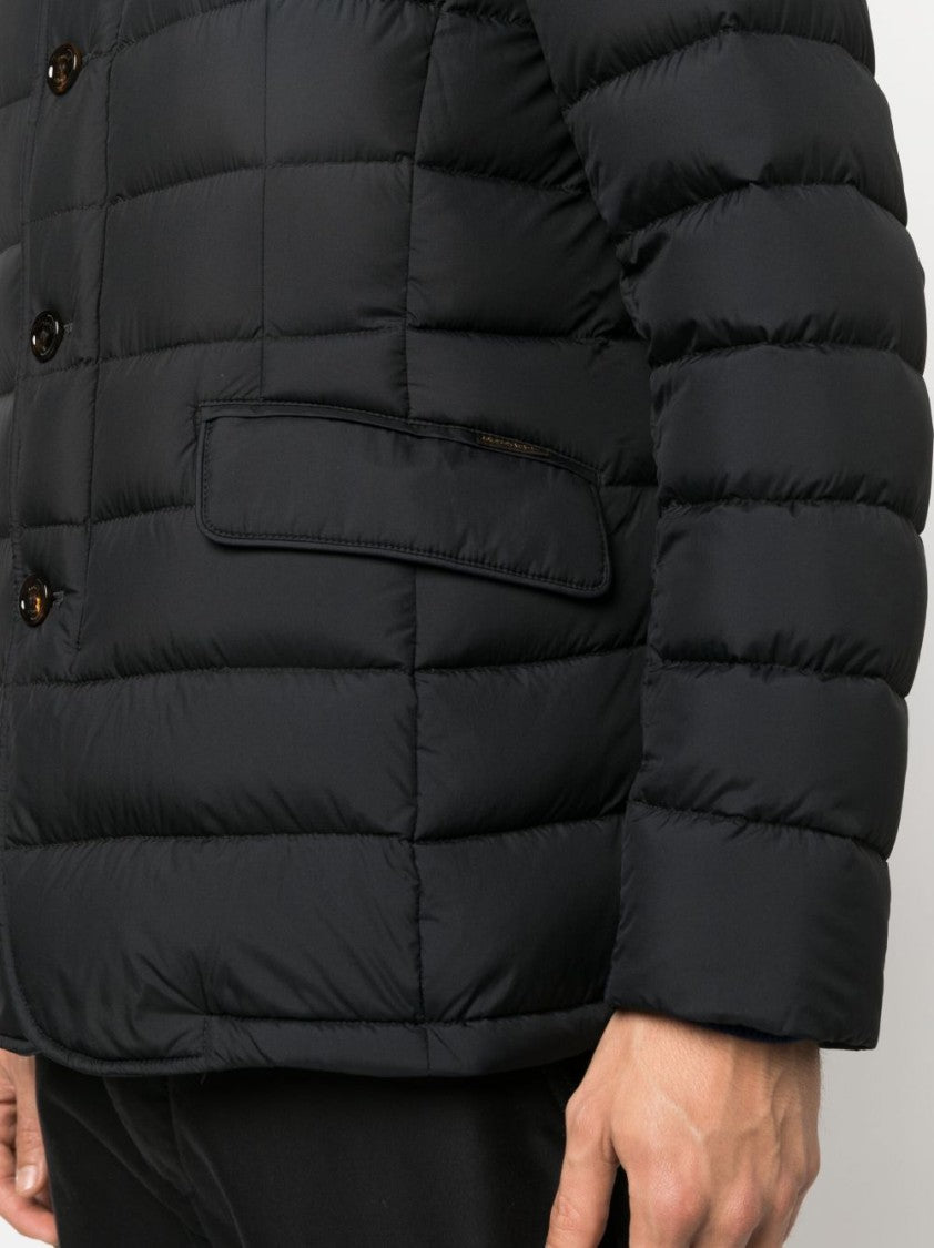 Moorer Quilted Padded Jacket In Black Calf Leather And Wool
