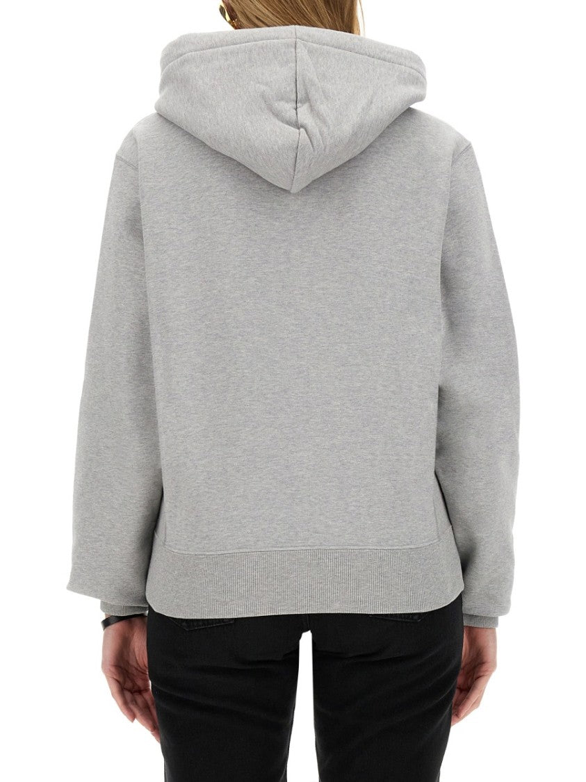 Saint Laurent Relaxed-Fit Grey Cotton Hoodie With Logo Embroidery