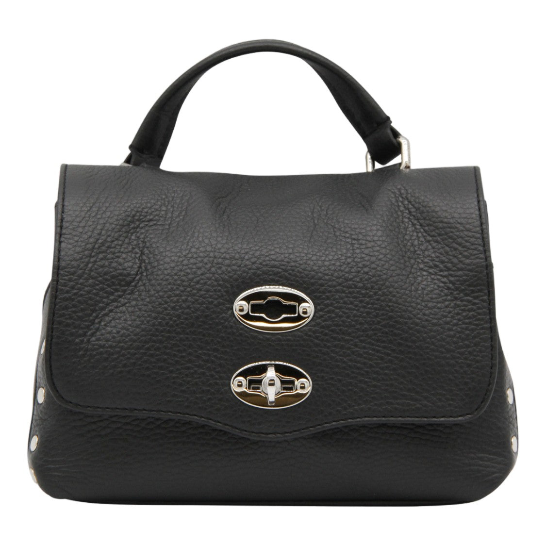 Zanellato Structured Handbag With Pebbled Texture And Metallic Turn-Lock Closures