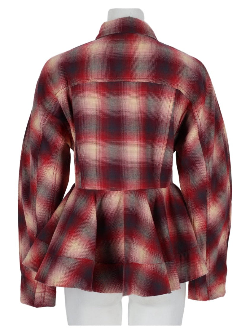 Ganni Multicoloured Plaid Peplum Organic Cotton Shirt