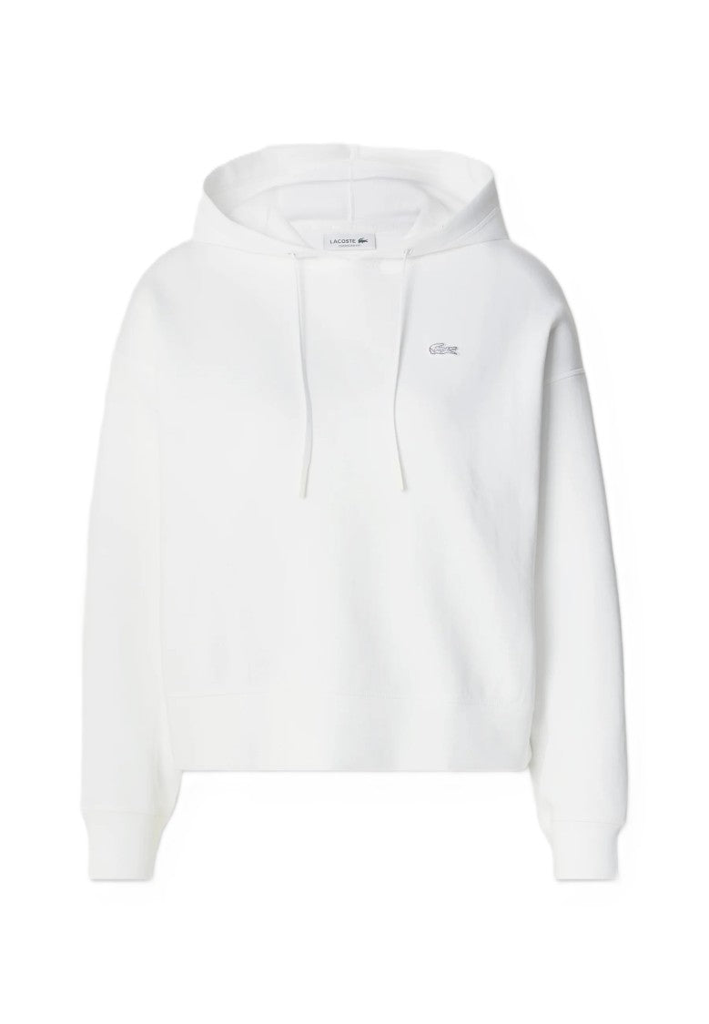 Lacoste White Oversized Minimalist Hooded Sweatshirt