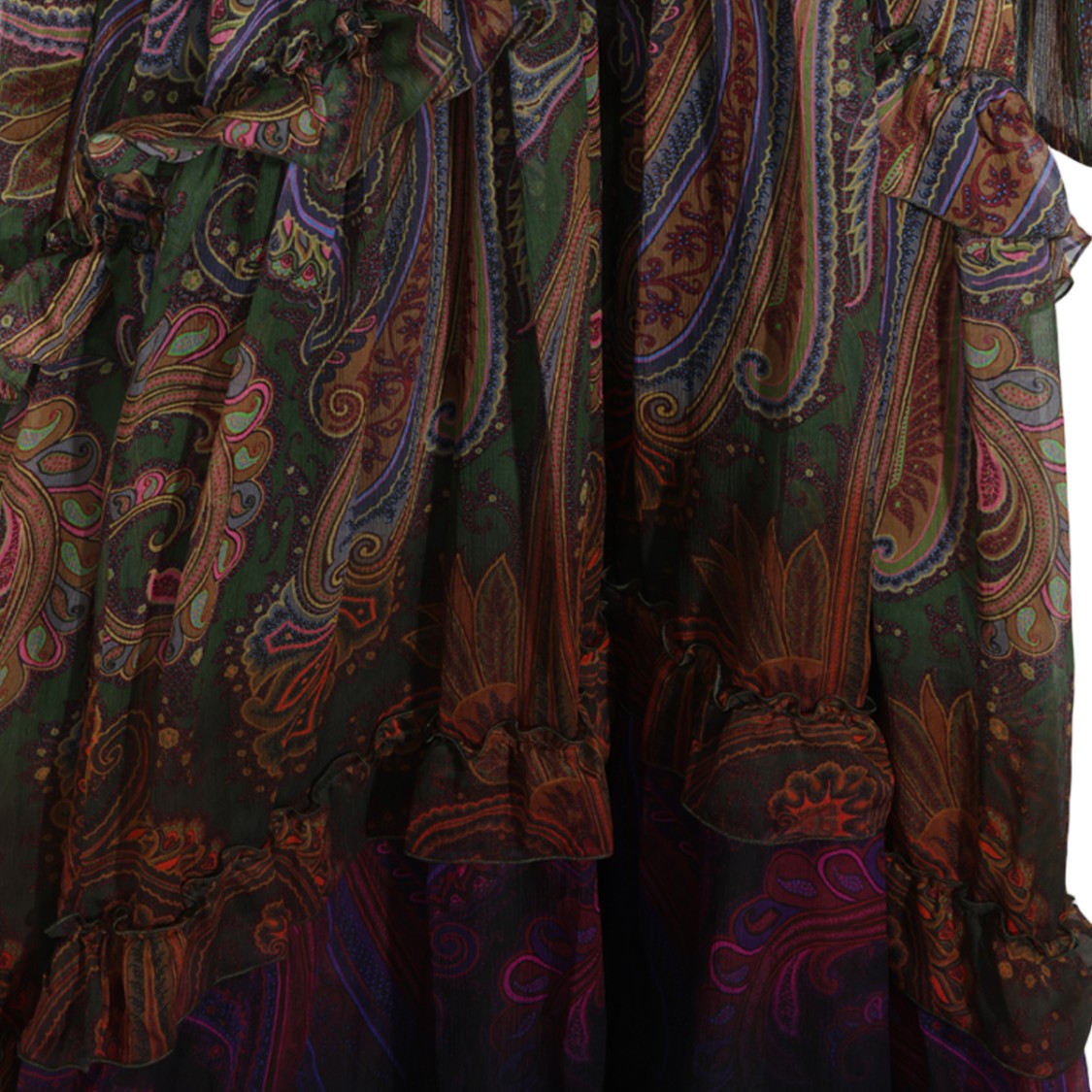Etro Sheer Billowy Sleeves Ruffled Neck Maxi Dress