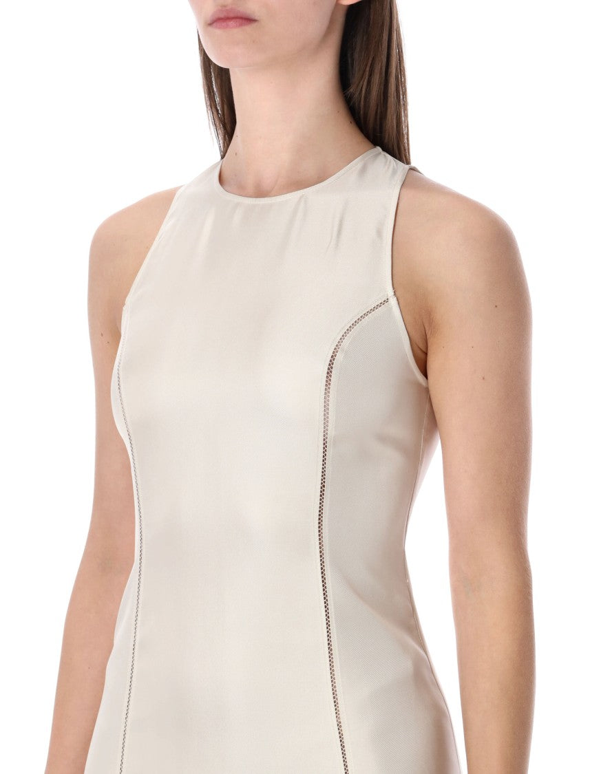 Loulou Studio Iraka Silk Twill Midi Dress With Sheer Tulle Inserts