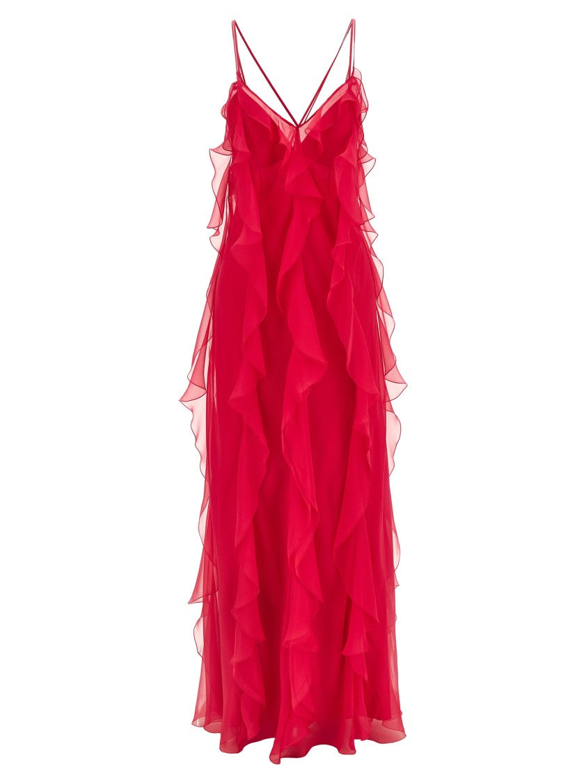 Alberta Ferretti Long Silk Chiffon Maxi Dress With Petticoat