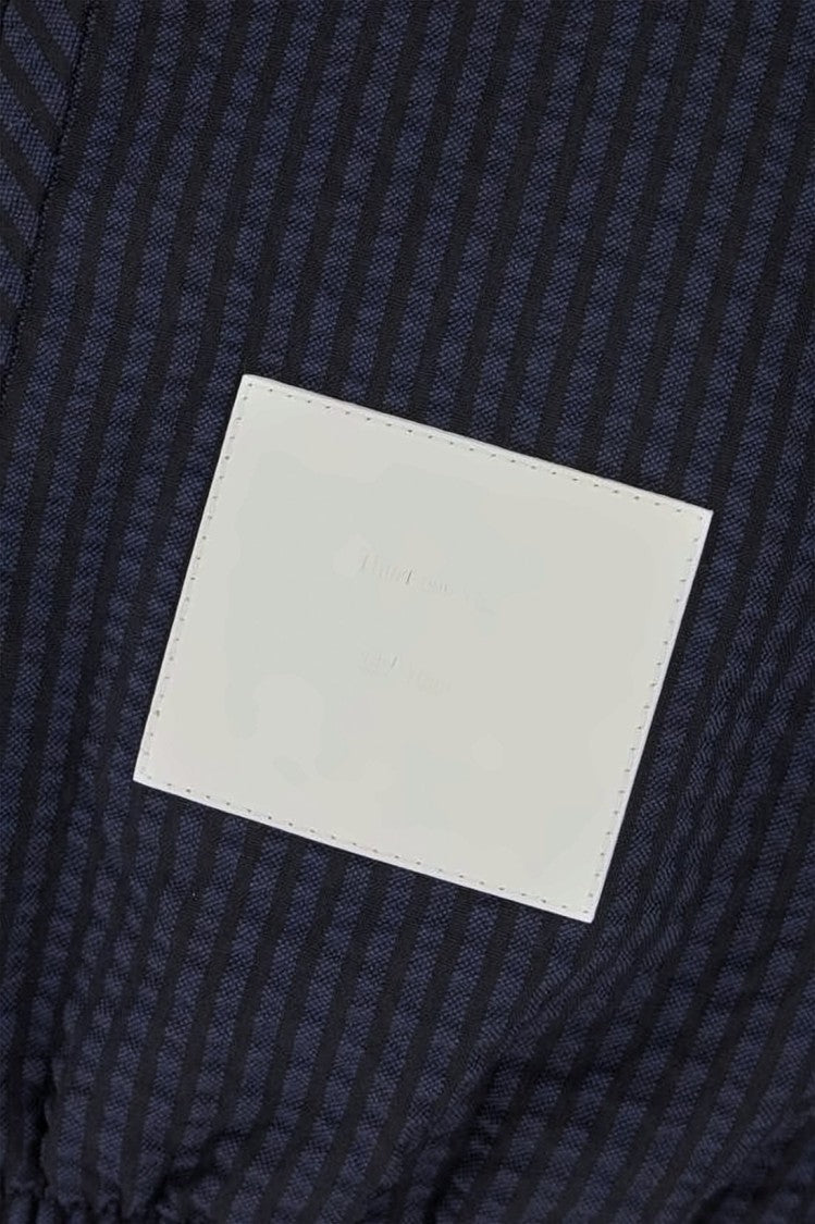 Thom Browne Cropped Navy Jacket With Textured Wool