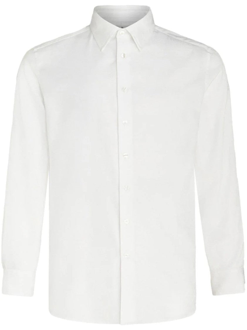 Etro Long Sleeve White Shirt With Textured Pattern