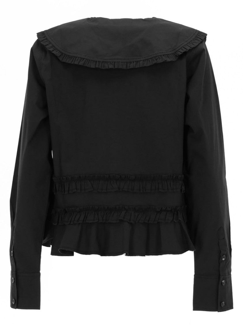Ganni Ruffle Trim Large Collar Cotton Shirt