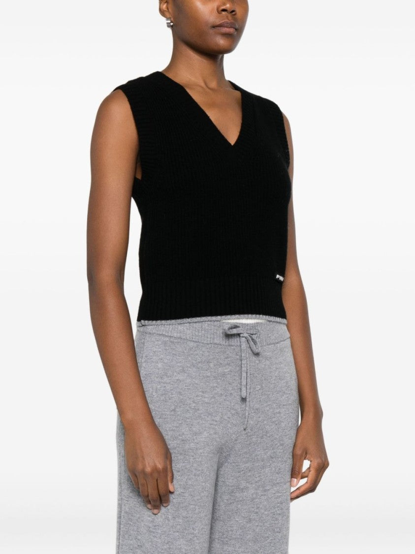Pinko Ribbed Knit Sleeveless Sweater With V-Neckline