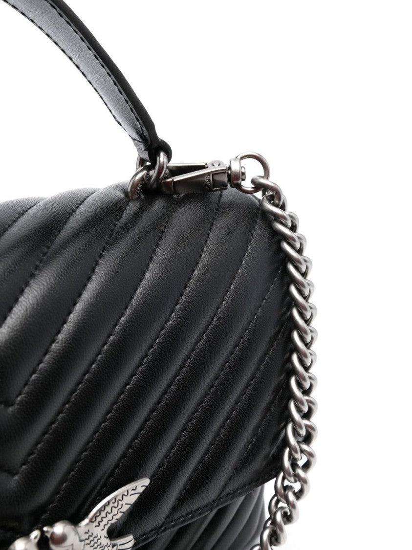 Pinko Chevron-Quilted Black Handbag With Logo Buckle