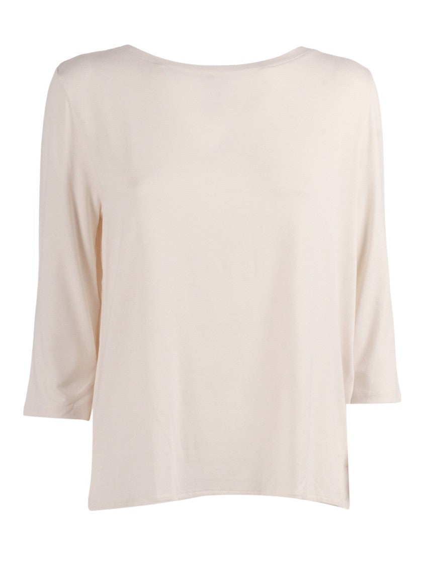 Filatures Du Lion Cream Boat Neck Three Quarter Top