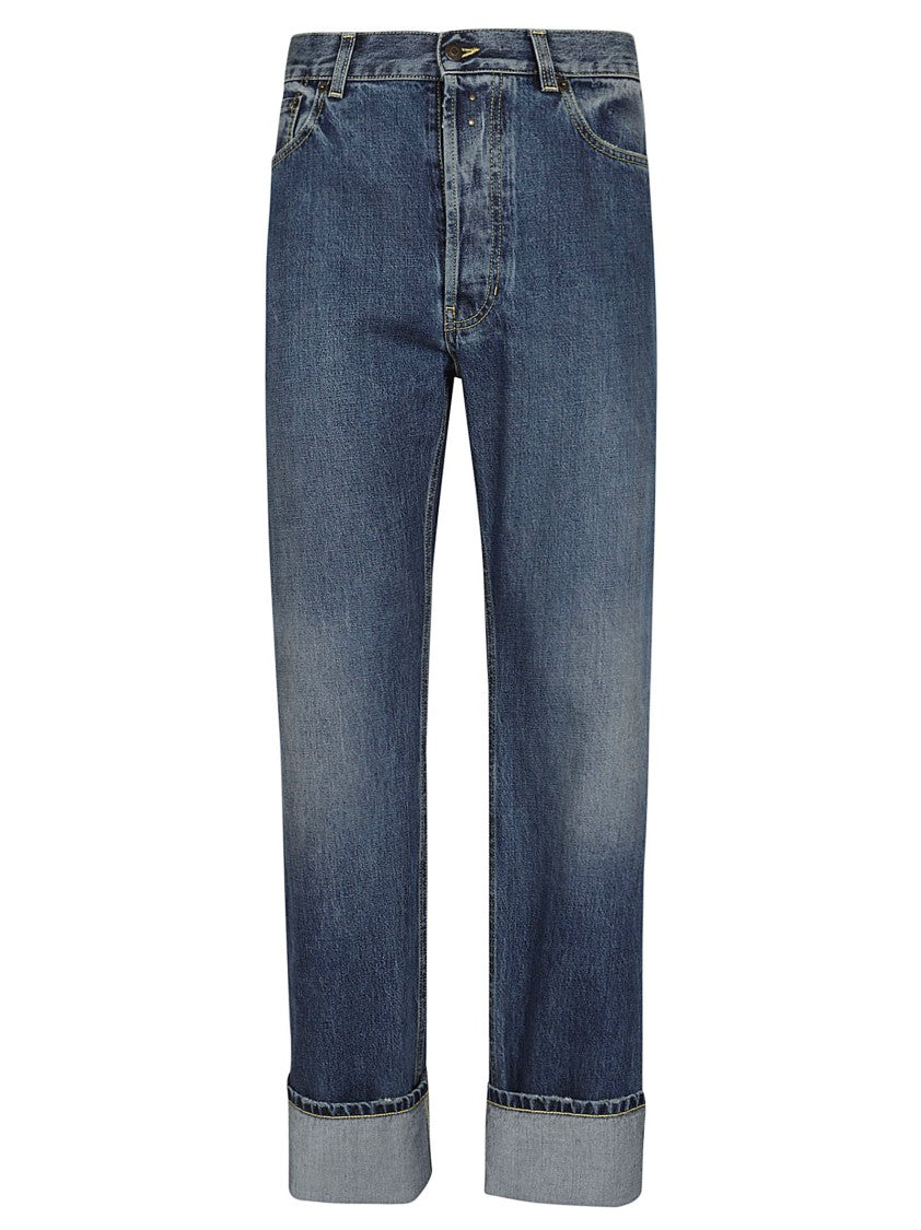 Alexander Mcqueen Blue Washed Cotton Jeans With Concealed Fastening