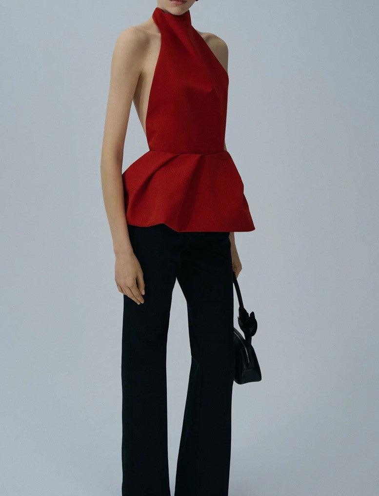 Magda Butrym Halter Neck Top With Flared Peplum Hem In Red