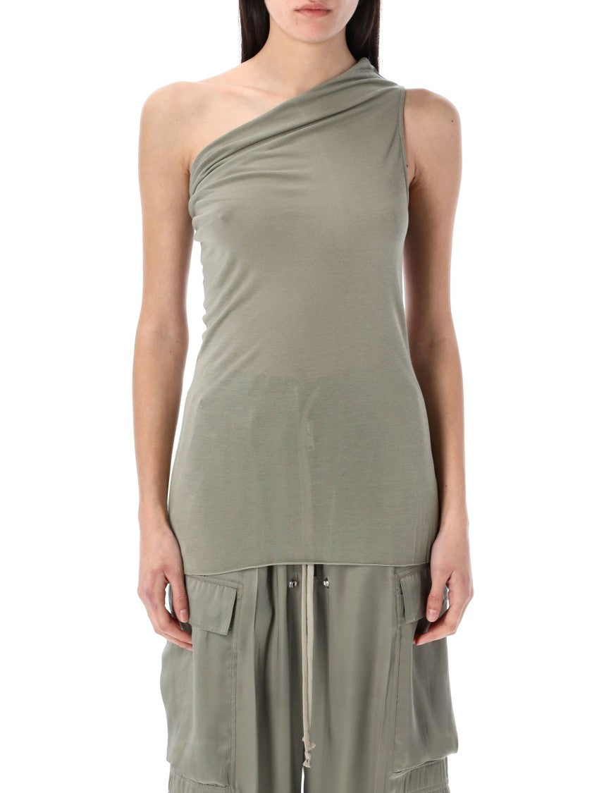 Rick Owens One-Shoulder Draped Athena Top With Textured Back