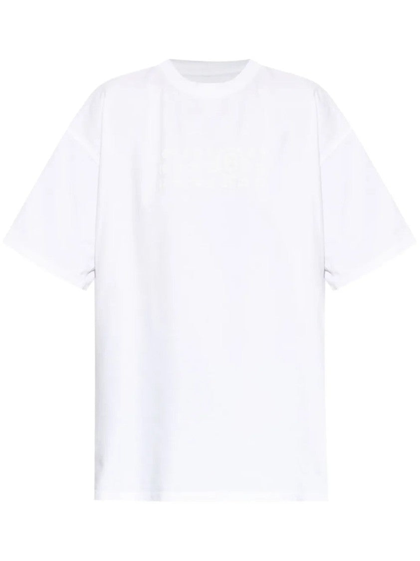 Mm6 By Maison Margiela Casual White Cotton T-Shirt With Crew Neck Design