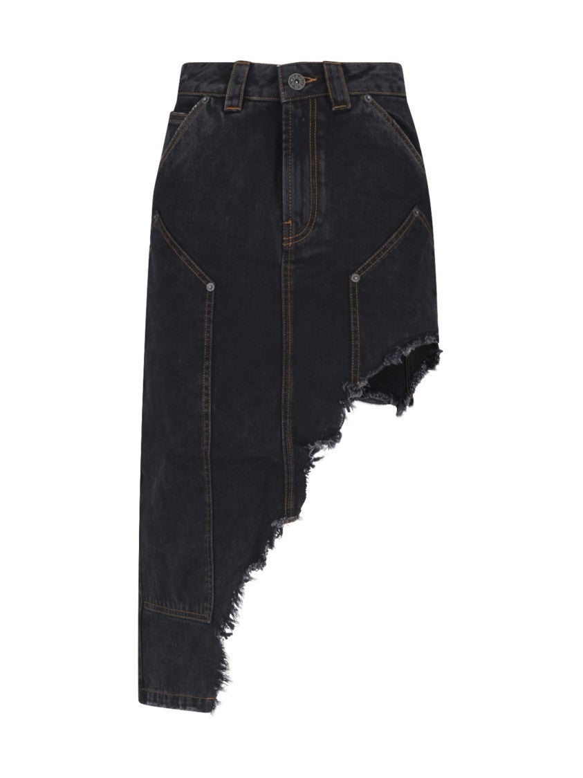 Vaquera Black Asymmetrical Deconstructed Denim Skirt