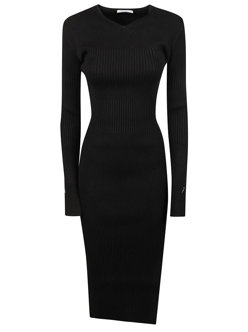 Patrizia Pepe Ribbed Long-Sleeve Viscose-Blend Midi Dress