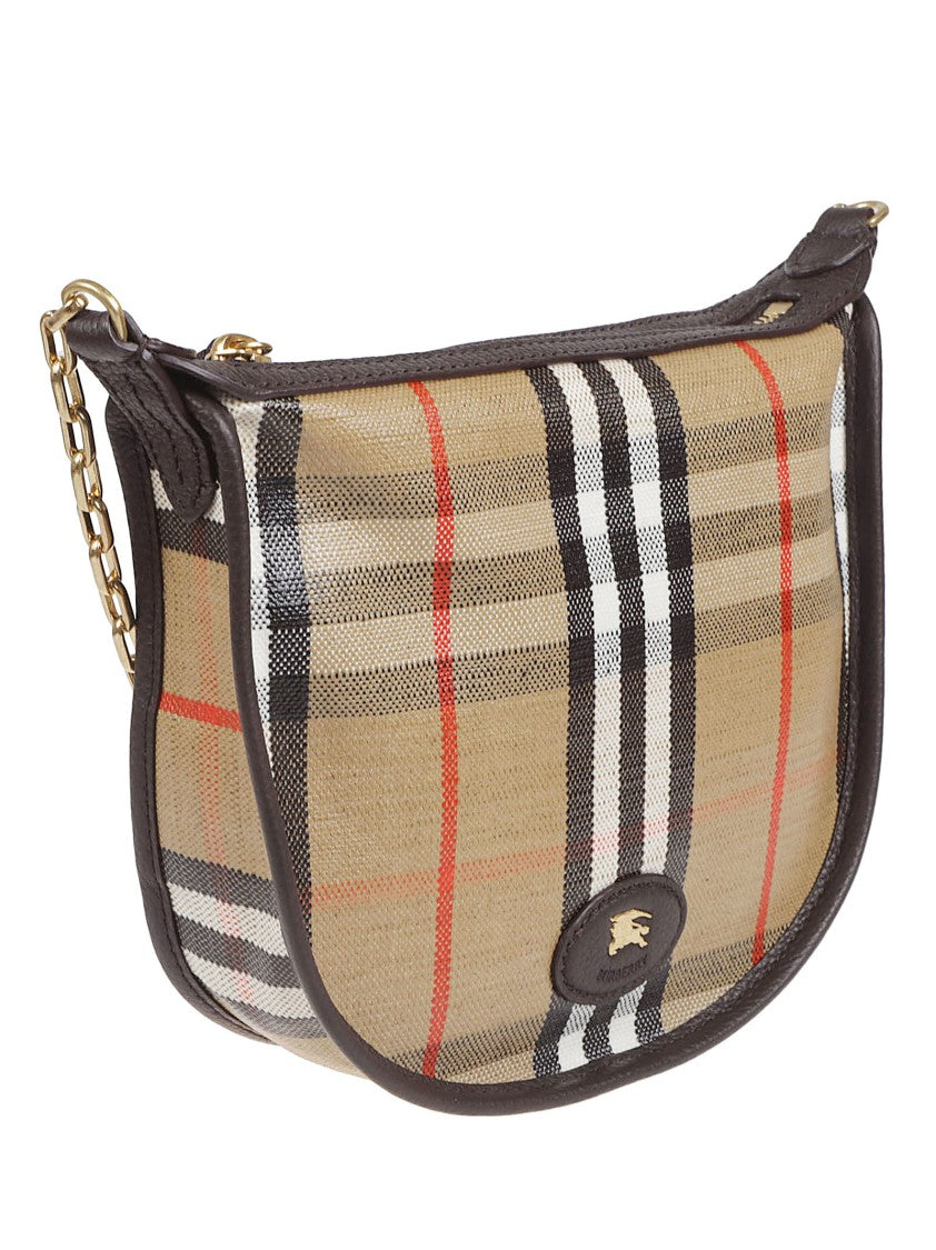 Burberry Crescent-Shaped Checkered Bag With Gold-Tone Chain Strap