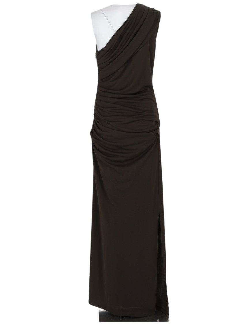 Rotate Asymmetrical One-Shoulder Fitted Midi Dress With Gathered Ruching