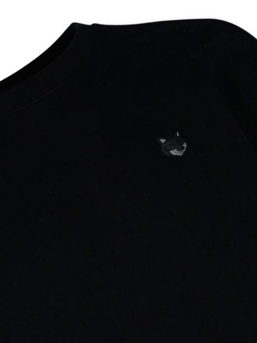 Maison Kitsuné Long Sleeve Black Crewneck Sweatshirt With Embroidered Fox Emblem