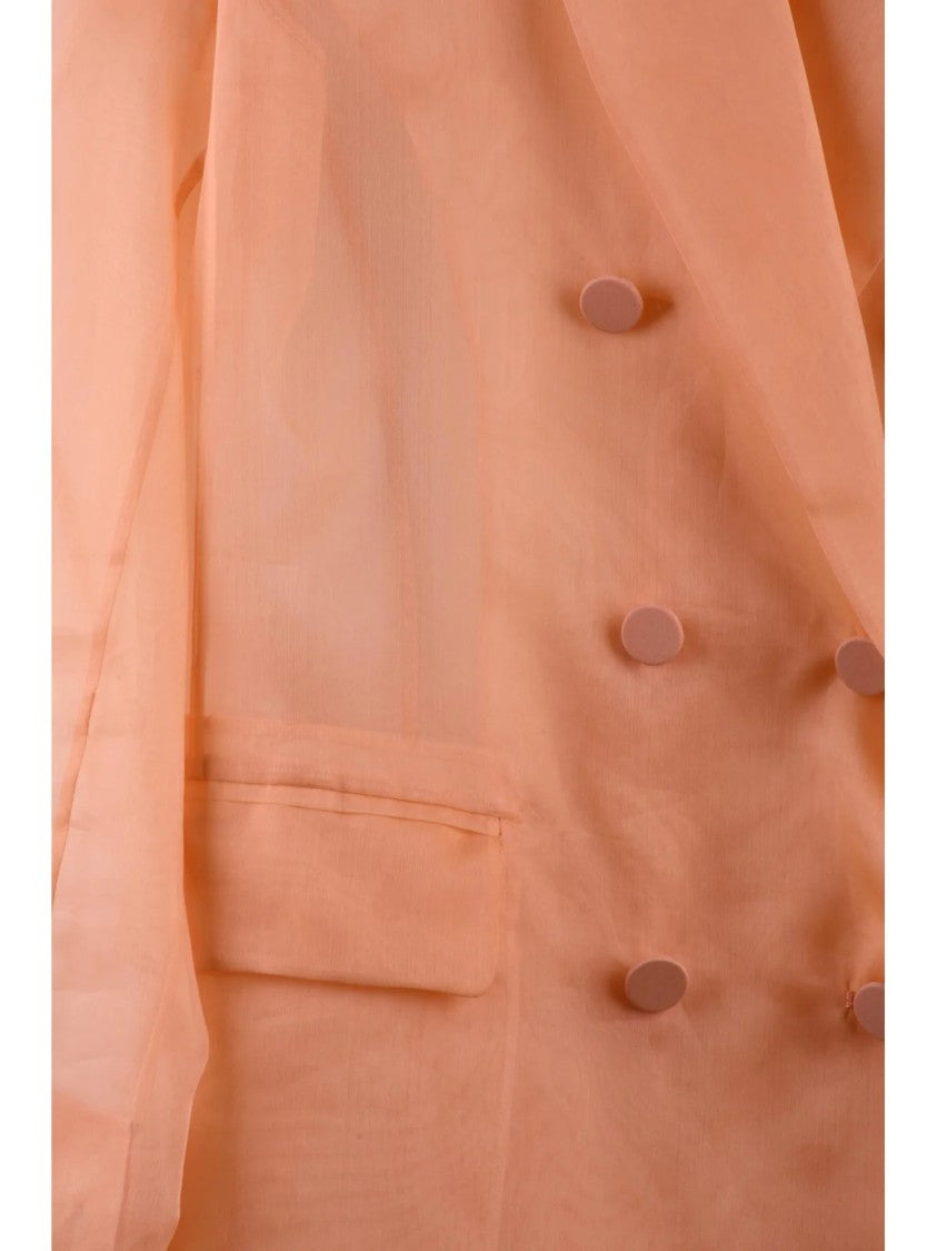 Max Mara Pink Esopo Tulle Detail Double-Breasted Silk Blazer