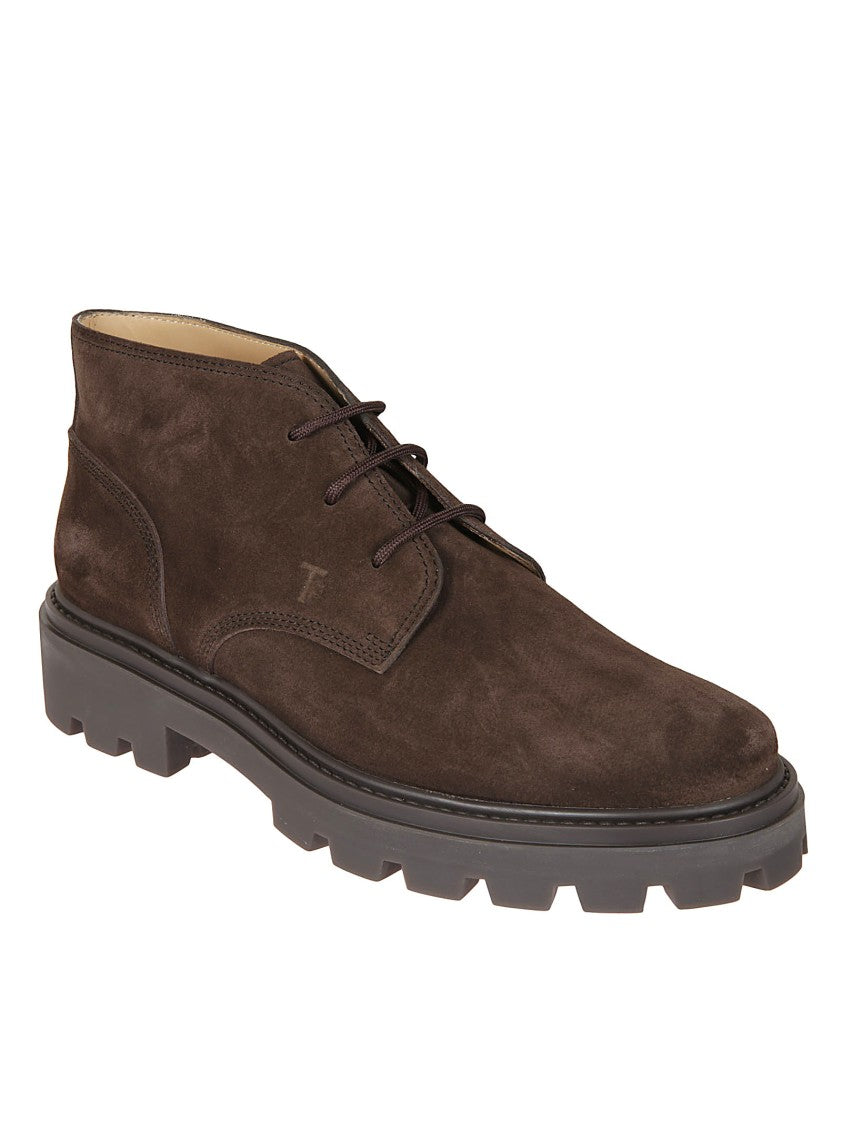 Tod's Ankle-High Dark Brown Suede Lace-Up Shoes