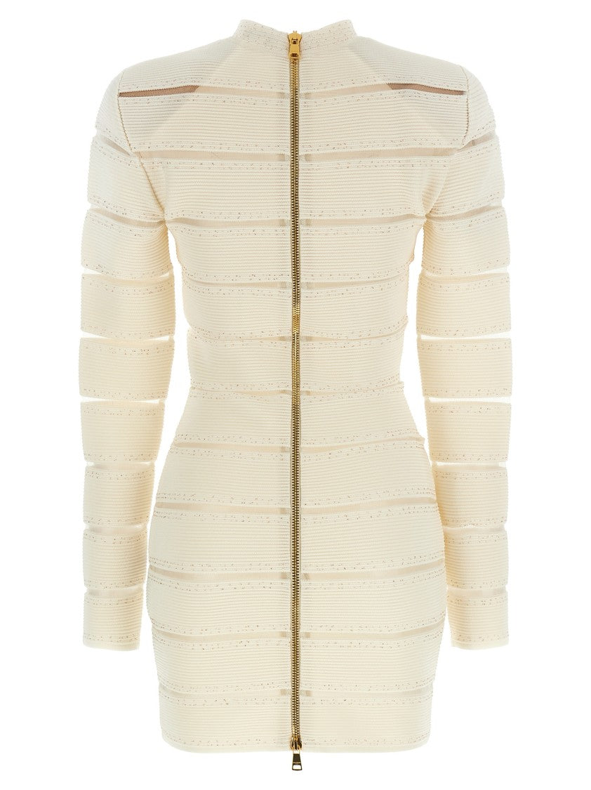 Balmain Bodycon Mini Dress With Mesh Inserts And Sequin Details
