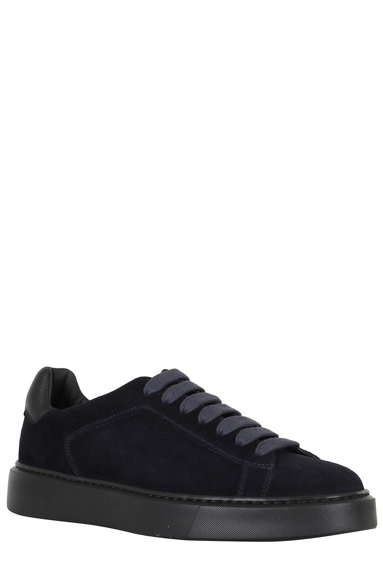 Doucal's Blue/Black Suede Leather Low-Top Sneakers