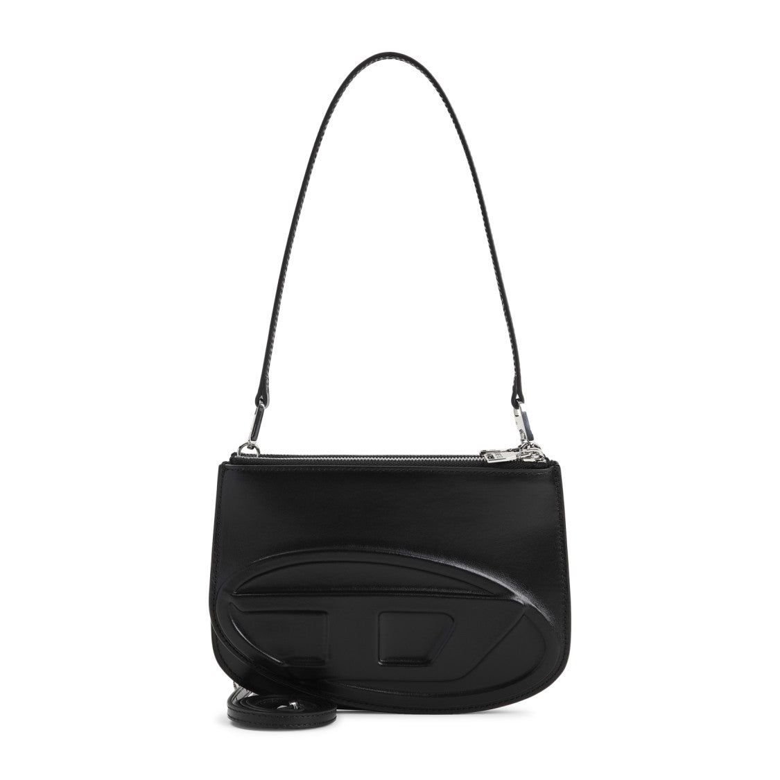 Diesel Embossed Leather Shoulder Bag Zip Closure