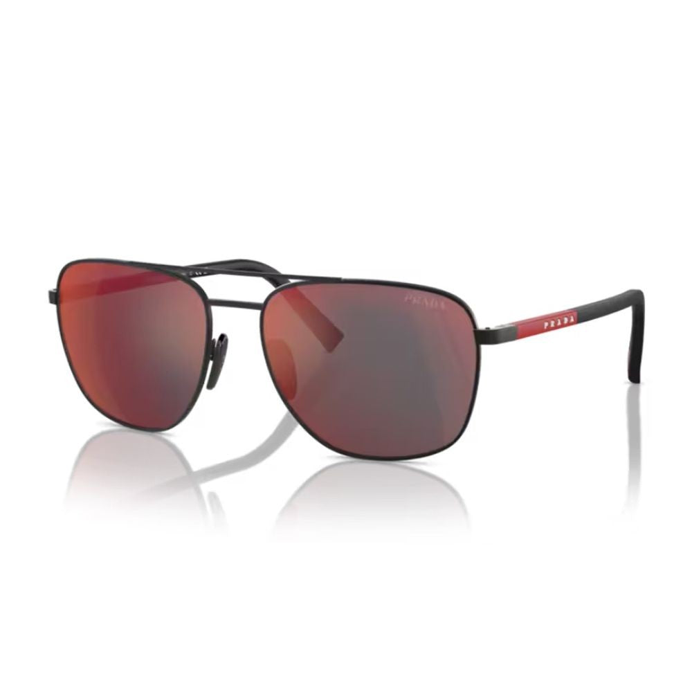 Prada Linea Rossa Ps 54Zs Pilot-Shape Black Rubberized Sunglasses